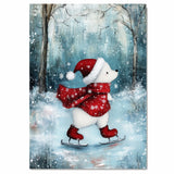 Whimsical Christmas Dog Ice Skating in Red Scarf and Santa Hat Canvas or Winter Wall Art Print on Ready to Hang 1.5" Thick Canvas Wrap, Floating Framed Canvas, Flat Rolled Canvas
