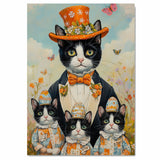 Whimsical Easter Charm: Tuxedo Cat Mom and Three Kittens in Festive Egg Hats on Ready to Hang 1.5" Thick Canvas Wrap, Floating Framed Canvas, Flat Rolled Canvas