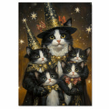 Enchanted Twilight: Tuxedo Cat Mom and Four Kittens in Wonderland on Ready to Hang 1.5" Thick Canvas Wrap, Floating Framed Canvas, Flat Rolled Canvas