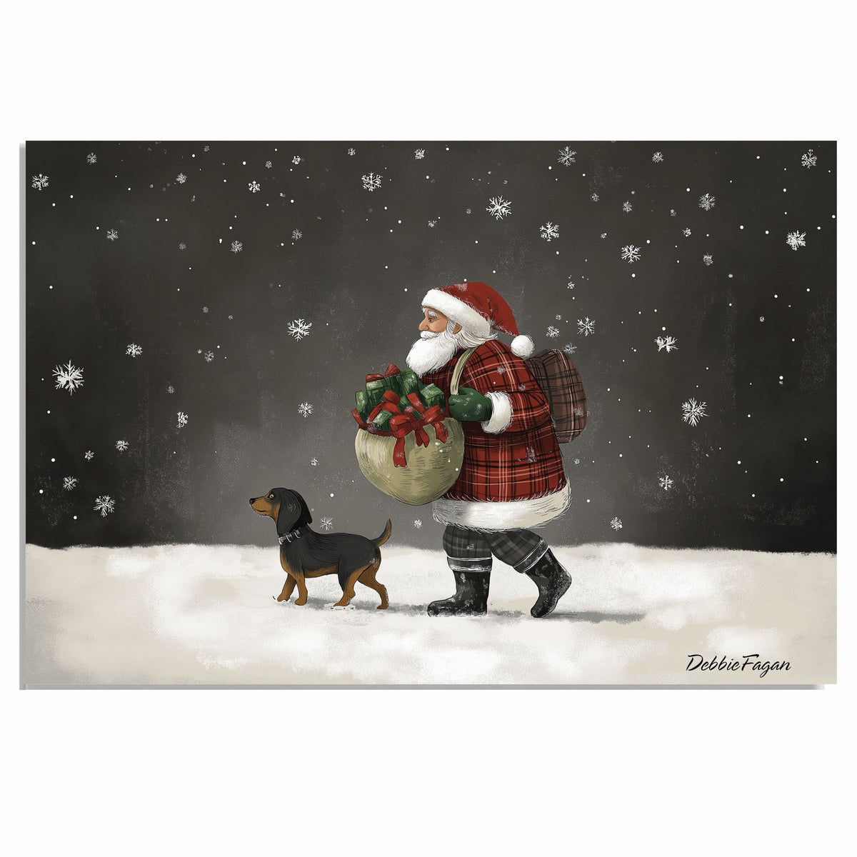 Dog Christmas Canvas  - Santa's Sidekick - Joyful Pup Walking in the Snow on Ready to Hang 1.5" Thick Canvas Wrap, Floating Framed Canvas, Flat Rolled Canvas