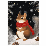 "Frosty Friend Squirrel" - Squirrel in Red Scarf Nestled in Snowy Scene on Ready to Hang 1.5" Thick Canvas Wrap, Floating Framed Canvas, Flat Rolled Canvas