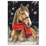 "Frosted Grace Horse" - Horse in Red Scarf Standing in Snowy Winter Scene on Ready to Hang 1.5" Thick Canvas Wrap, Floating Framed Canvas, Flat Rolled Canvas