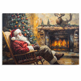 Santa Claus by the Fireplace with Stockings – Cozy Christmas Wall Art Print on Ready to Hang 1.5" Thick Canvas Wrap, Floating Framed Canvas, Flat Rolled Canvas