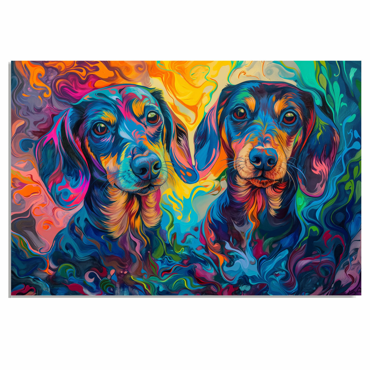 Vibrant Abstract Dachshund Art Print Colorful Dog Portrait in Swirling Paint Style Bold Pet Lover Gift for Living Room Nursery or Modern Wall Display on Ready to Hang 1.5" Thick Canvas Wrap, Floating Framed Canvas, Flat Rolled Canvas