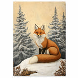 Tranquil Winter Fox Canvas – Realistic Red Fox Sitting in Snowy Forest with Pine Trees and Falling Snow on Ready to Hang 1.5" Thick Canvas Wrap, Floating Framed Canvas, Flat Rolled Canvas