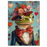 Whimsical Romance: Green Frog in a Victorian-Era European Suit and Hat Charming Heartfelt Artwork on Ready to Hang 1.5" Thick Canvas Wrap, Floating Framed Canvas, Flat Rolled Canvas