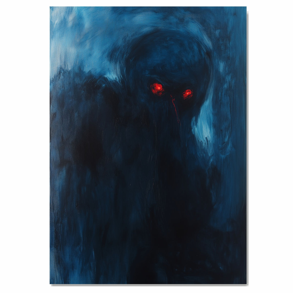 Chilling Presence: Dark Human Figure with Glowing Red Eyes Haunting Spooky Artwork on Ready to Hang 1.5" Thick Canvas Wrap, Floating Framed Canvas, Flat Rolled Canvas