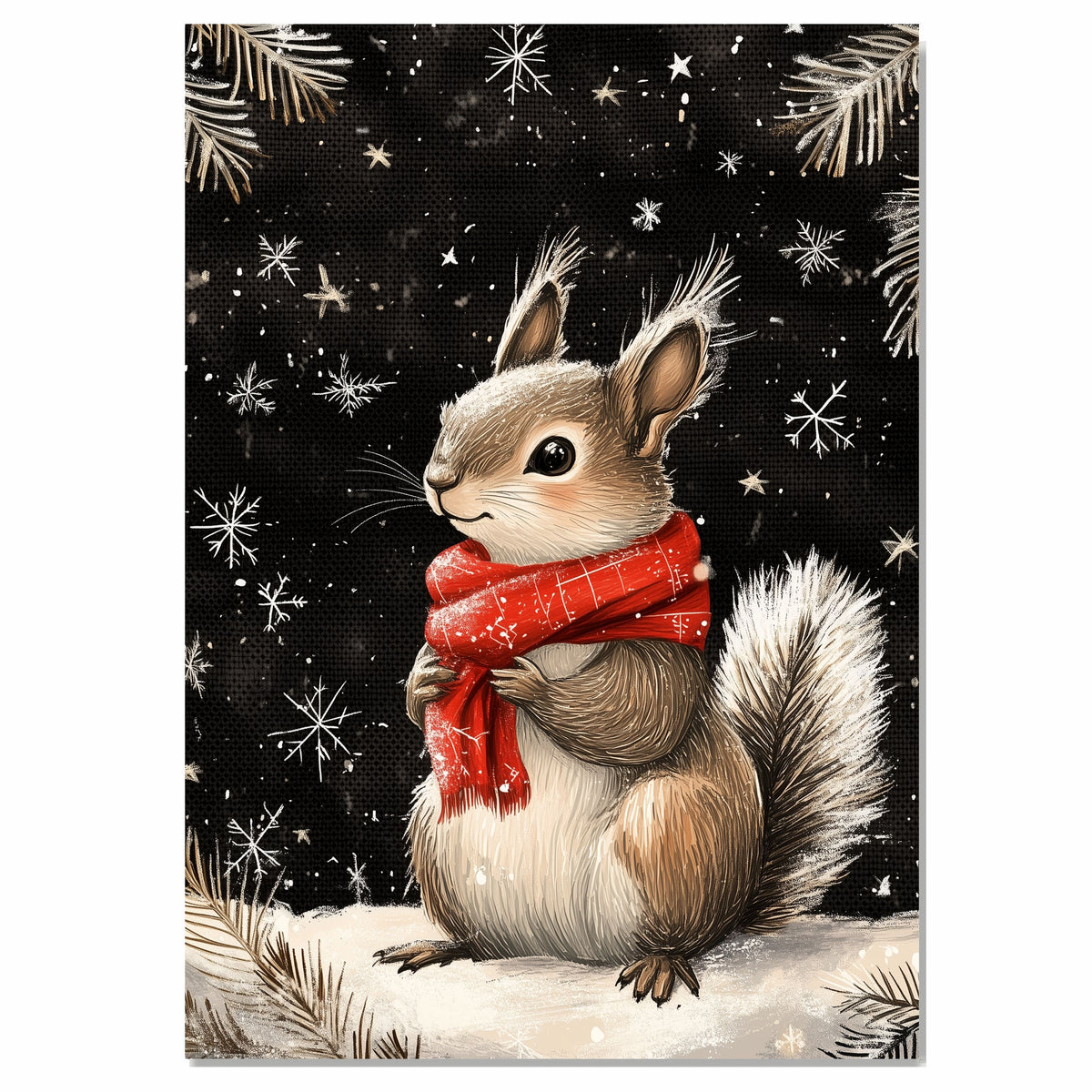 "Winter Delight Squirrel" - Squirrel in Red Scarf Playing in Snow on Ready to Hang 1.5" Thick Canvas Wrap, Floating Framed Canvas, Flat Rolled Canvas