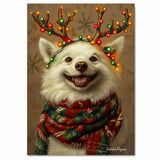 American Eskimo Winter Magic - 'Snowy Sparkle' - American Eskimo Dog with Festive Lighted Antlers & Holiday Scarf, Ready to Hang 1.5" Thick Canvas Wrap, Floating Framed Canvas, Flat Rolled Canvas