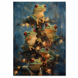 Christmas Frogs Canvas Wall Art – Retro Tree Climbing Frogs with Lights – Whimsical Holiday Décor Print with Red-Eyed Tree Frogs in Festive Setting on Ready to Hang 1.5" Thick Canvas Wrap, Floating Framed Canvas, Flat Rolled Canvas