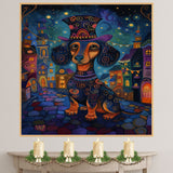 Whimsical Dachshund Dog in Fantasy City at Night Cheerful Art Scene with Colorful Lights Perfect for Home Wall Decor Living Room Bedroom or Dog Lover Gift on Ready to Hang 1.5" Thick Canvas Wrap, Floating Framed Canvas, Flat Rolled Canvas