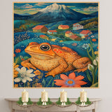 Bright Colorful Toad in Flower Field Hand Painted Art Vibrant Countryside Landscape Perfect for Home Wall Decor Living Room Bedroom Office or Nature Lovers on Ready to Hang 1.5" Thick Canvas Wrap, Floating Framed Canvas, Flat Rolled Canvas