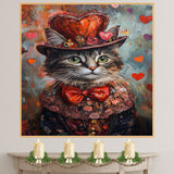 Victorian Grace: Cat in an Elegant European Flowery Dress and Hat with a Heartfelt Touch Charming Painting on Ready to Hang 1.5" Thick Canvas Wrap, Floating Framed Canvas, Flat Rolled Canvas