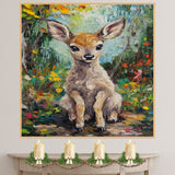 Van Gogh-Style Baby Deer Canvas Painting – Whimsical Forest Fawn in Bright Impressionist Colors on Ready to Hang 1.5" Thick Canvas Wrap, Floating Framed Canvas, Flat Rolled Canvas