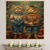 Christmas Kittens in Sweaters and Boots Adorable Holiday Cat Painting Festive Winter Scene for Cozy Home Office Seasonal Decoration or Christmas Gift on Ready to Hang 1.5" Thick Canvas Wrap, Floating Framed Canvas, Flat Rolled Canvas