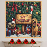 "Puppy Present Paradise" - Adorable Puppies Surrounded by Christmas Gifts Under the Tree in Winter Snow on Ready to Hang 1.5" Thick Canvas Wrap, Floating Framed Canvas, Flat Rolled Canvas