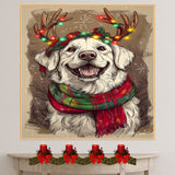 Christmas Bliss - 'Snowy Sparkles' - Dog with Lit Antlers & Festive Scarf on Rustic Canvas, Ready to Hang 1.5" Thick Canvas Wrap, Floating Framed Canvas, Flat Rolled Canvas