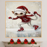 Whimsical Christmas Monkey Ice Skating in Santa Hat and Red Winter Outfit – Adorable Holiday Animal Art for Nursery Decor, Gifts, or Seasonal Home Accents on Ready to Hang 1.5" Thick Canvas Wrap, Floating Framed Canvas, Flat Rolled Canvas