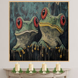Bold Wall Art Featuring Two Frogs with Red Eyes on Grunge Background Unique Retro-Style Painting for Frog Lovers Halloween Fans and Statement Home Décor on Ready to Hang 1.5" Thick Canvas Wrap, Floating Framed Canvas, Flat Rolled Canvas
