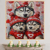 Love in the Snow: A Siberian Husky Mom and Her Adorable Puppies for Valentine's Day on Ready to Hang 1.5" Thick Canvas Wrap, Floating Framed Canvas, Flat Rolled Canvas