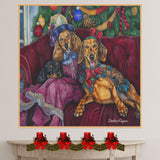 Dachshund Christmas Canvas - "Classy in Victorian Elegance" - Charming Doxie Dogs Dressed in Vintage Attire on Ready to Hang 1.5" Thick Canvas Wrap, Floating Framed Canvas, Flat Rolled Canvas