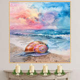 Watercolor Painting of a Multicolored Snail Shell by the Ocean Vibrant Coastal Sea Life Wall Art for Beach and Nature Lovers on Ready to Hang 1.5" Thick Canvas Wrap, Floating Framed Canvas, Flat Rolled Canvas