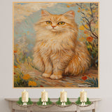 Van Gogh Style Orange Fluffy Cat Canvas Art – Longhaired Feline in Wildflower Garden Oil Painting on Ready to Hang 1.5" Thick Canvas Wrap, Floating Framed Canvas, Flat Rolled Canvas