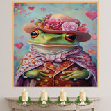 Regal Whimsy: Green Frog in a Victorian-Era European Suit and Hat Enchanting Heartfelt Artwork on Ready to Hang 1.5" Thick Canvas Wrap, Floating Framed Canvas, Flat Rolled Canvas