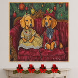 Dachshund Christmas Canvas - "Dapper Wiener: Victorian Elegance" - Charming Doxie Dogs Dressed in Period Clothing on Ready to Hang 1.5" Thick Canvas Wrap, Floating Framed Canvas, Flat Rolled Canvas