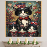 United We Purr: Tuxedo Cat Mom with Three Kittens in a Patriotic Scene - Delightful American-Themed Painting on Ready to Hang 1.5" Thick Canvas Wrap, Floating Framed Canvas, Flat Rolled Canvas