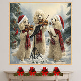 Dog Christmas Canvas  - "Symphony in Snow" - Poodles Playing Violin in a Winter Forest on Ready to Hang 1.5" Thick Canvas Wrap, Floating Framed Canvas, Flat Rolled Canvas