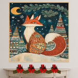 Whimsical Winter Fox Canvas – Decorative Red Fox with Snowflakes and Trees Under a Moonlit Sky on Ready to Hang 1.5" Thick Canvas Wrap, Floating Framed Canvas, Flat Rolled Canvas