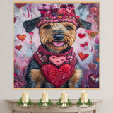 Love & Loyalty: Airedale Dog in a Heart-Themed Pink Top and Hat - Adorable Valentine's Painting on Ready to Hang 1.5" Thick Canvas Wrap, Floating Framed Canvas, Flat Rolled Canvas