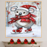 Whimsical Christmas Koala Bear Ice Skating in Red Scarf and Santa Hat – Cute Winter Animal Illustration for Holiday Decor, Nursery Art, or Festive Gifting on Ready to Hang 1.5" Thick Canvas Wrap, Floating Framed Canvas, Flat Rolled Canvas