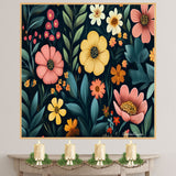 Vibrant Floral Canvas Print – Colorful Hand-Painted Folk Art Flowers with Lush Botanical Detail on Ready to Hang 1.5" Thick Canvas Wrap, Floating Framed Canvas, Flat Rolled Canvas