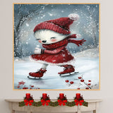 Whimsical Christmas Dog Ice Skating in Red Dress Winter Art Print or Canvas for Holiday Decor and Cute Seasonal Gift on Ready to Hang 1.5" Thick Canvas Wrap, Floating Framed Canvas, Flat Rolled Canvas