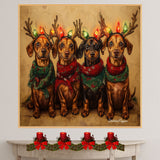 Dachshund Christmas Canvas - "Rusty Rudolph" - Festively Adorned Dachshund in Cozy Scarves Rustic Style Art on Ready to Hang 1.5" Thick Canvas Wrap, Floating Framed Canvas, Flat Rolled Canvas