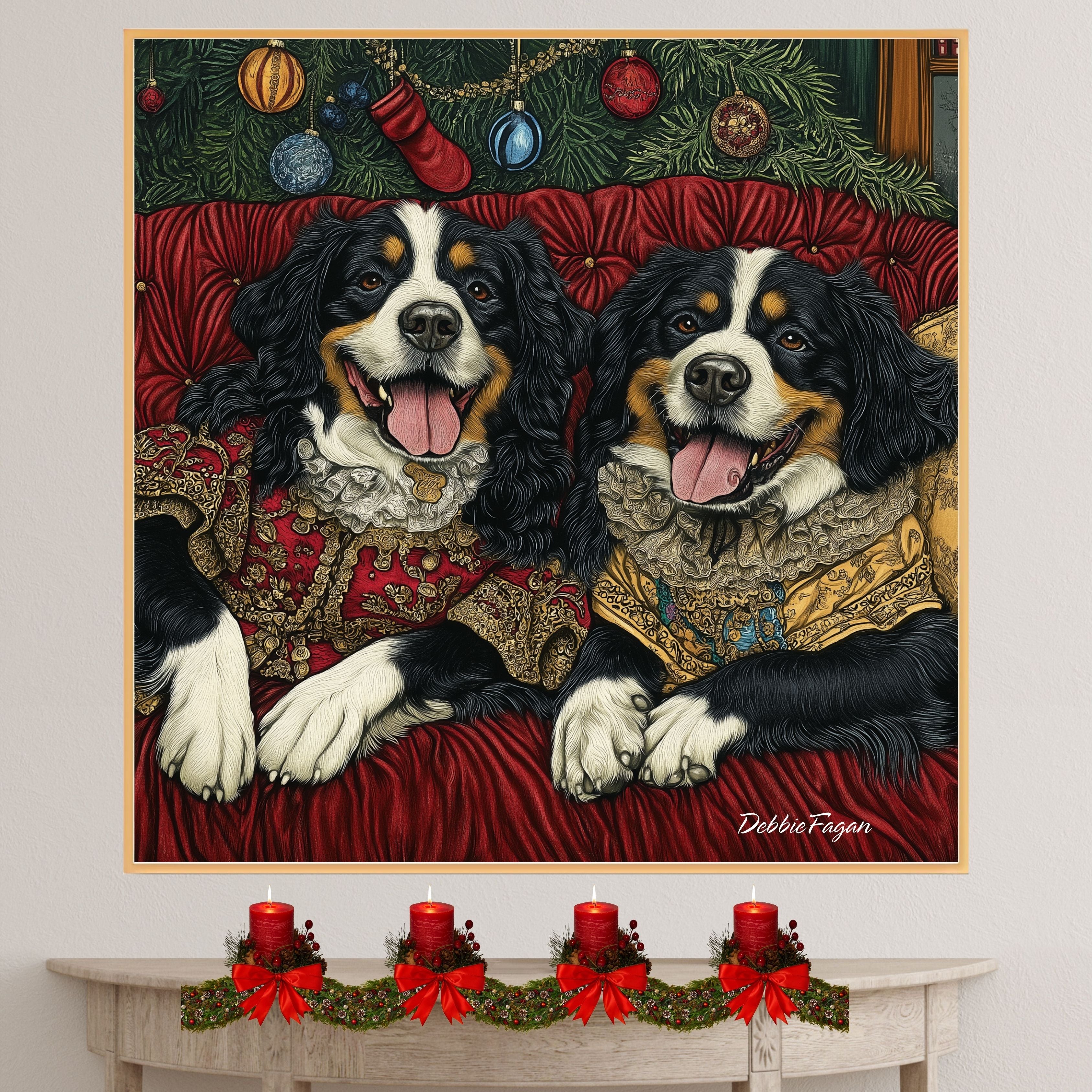 Christmas Canvas - "Victorian Appeal" - Bernese Mountain Dogs in Classic Attire on Ready to Hang 1.5" Thick Canvas Wrap, Floating Framed Canvas, Flat Rolled Canvas