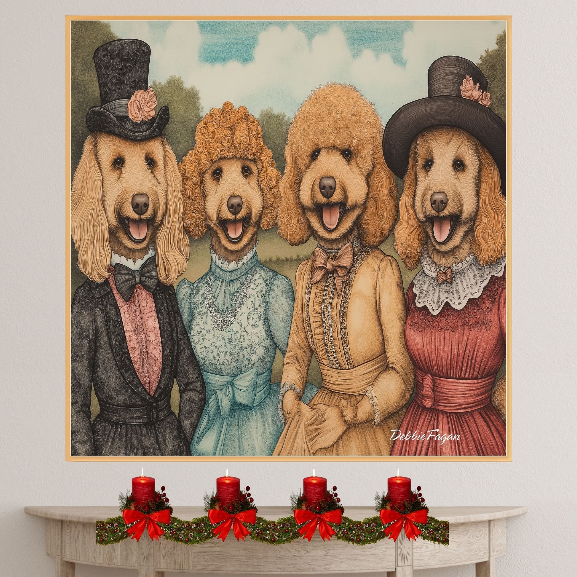 Poodle Christmas Canvas - "Vintage Canine Capers" - Playful Pup Portraits in Costumes on Ready to Hang 1.5" Thick Canvas Wrap, Floating Framed Canvas, Flat Rolled Canvas