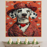 Timeless Love: Dalmatian in a Pink Heart-Accented Suit and Victorian-Style European Hat Romantic Classic Painting on Ready to Hang 1.5" Thick Canvas Wrap, Floating Framed Canvas, Flat Rolled Canvas