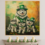 Stars & Stripes Pups: Siberian Husky with Puppies in 4th of July Outfits on Ready to Hang 1.5" Thick Canvas Wrap, Floating Framed Canvas, Flat Rolled Canvas