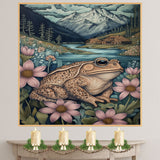 Peaceful Toad by River in Mountain Landscape Hand Painted Art Tranquil Nature Scene Perfect for Home Wall Decor Living Room Bedroom Office or Nature Lovers on Ready to Hang 1.5" Thick Canvas Wrap, Floating Framed Canvas, Flat Rolled Canvas