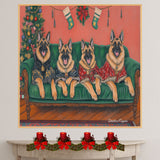 Dog Christmas Canvas - "Victorian Yuletide Splendor" - Majestic German Shepherds Amidst a Festive Winter Wonderland on Ready to Hang 1.5" Thick Canvas Wrap, Floating Framed Canvas, Flat Rolled Canvas