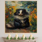 Van Gogh Style Fluffy Skunk Canvas – Vibrant Woodland Animal Portrait with Colorful Floral Background on Ready to Hang 1.5" Thick Canvas Wrap, Floating Framed Canvas, Flat Rolled Canvas