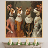 Victorian Dog Art Print Featuring Four Jack Russell Dogs in Elegant Dresses Regal Hand Drawn Pet Portrait Illustration for Unique Gift or Wall Home Decor on Ready to Hang 1.5" Thick Canvas Wrap, Floating Framed Canvas, Flat Rolled Canvas