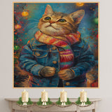 Christmas Kitten in Scarf and Jacket Adorable Holiday Cat Painting Festive Winter Scene Perfect for Cozy Home Office Seasonal Decoration or Christmas Gift on Ready to Hang 1.5" Thick Canvas Wrap, Floating Framed Canvas, Flat Rolled Canvas
