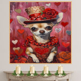 Royal Charm: Chihuahua in an Elegant European Red Dress and Hat with a Heartfelt Touch Sophisticated Painting on Ready to Hang 1.5" Thick Canvas Wrap, Floating Framed Canvas, Flat Rolled Canvas