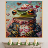 Elegant Whimsy: Green Frog in a Victorian European Suit and Hat Charming Heartfelt Artwork on Ready to Hang 1.5" Thick Canvas Wrap, Floating Framed Canvas, Flat Rolled Canvas