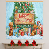 Puppy Christmas Canvas - "Paws and Presents" - Whimsical Dogs Unwrapping Joy Under the Christmas Tree on Ready to Hang 1.5" Thick Canvas Wrap, Floating Framed Canvas, Flat Rolled Canvas