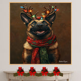 Rustic Wonders - Bernedoodle Dog with Lighted Antlers & Cozy Scarf on Rustic Background, Ready to Hang 1.5" Thick Canvas Wrap, Floating Framed Canvas, Flat Rolled Canvas